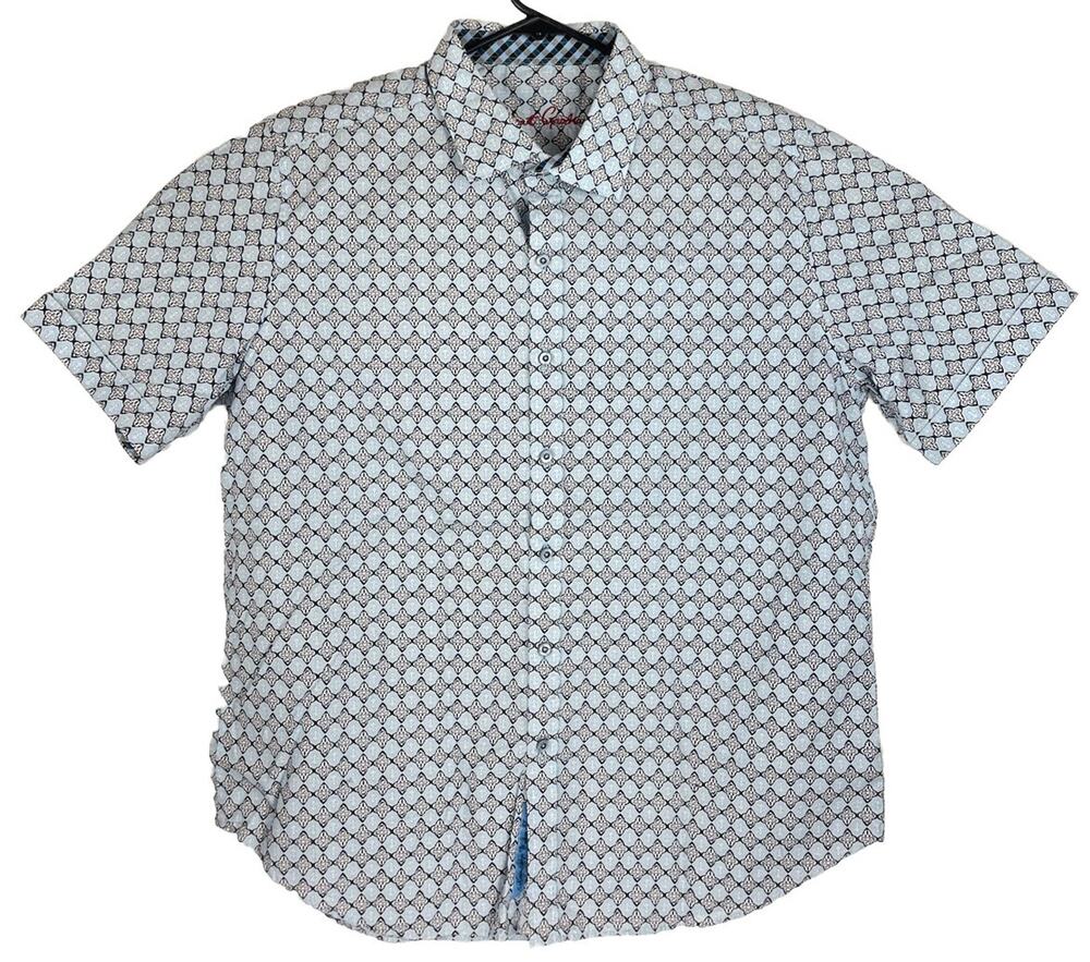 Robert Graham Short Sleeve Button Up Shirt Blue Geometric XL Classic Fit